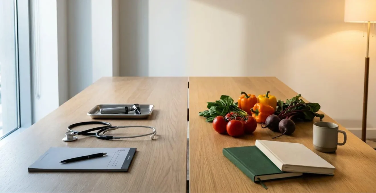 Représentation visuelle d'un choix entre deux chemins professionnels pour le suivi nutritionnel