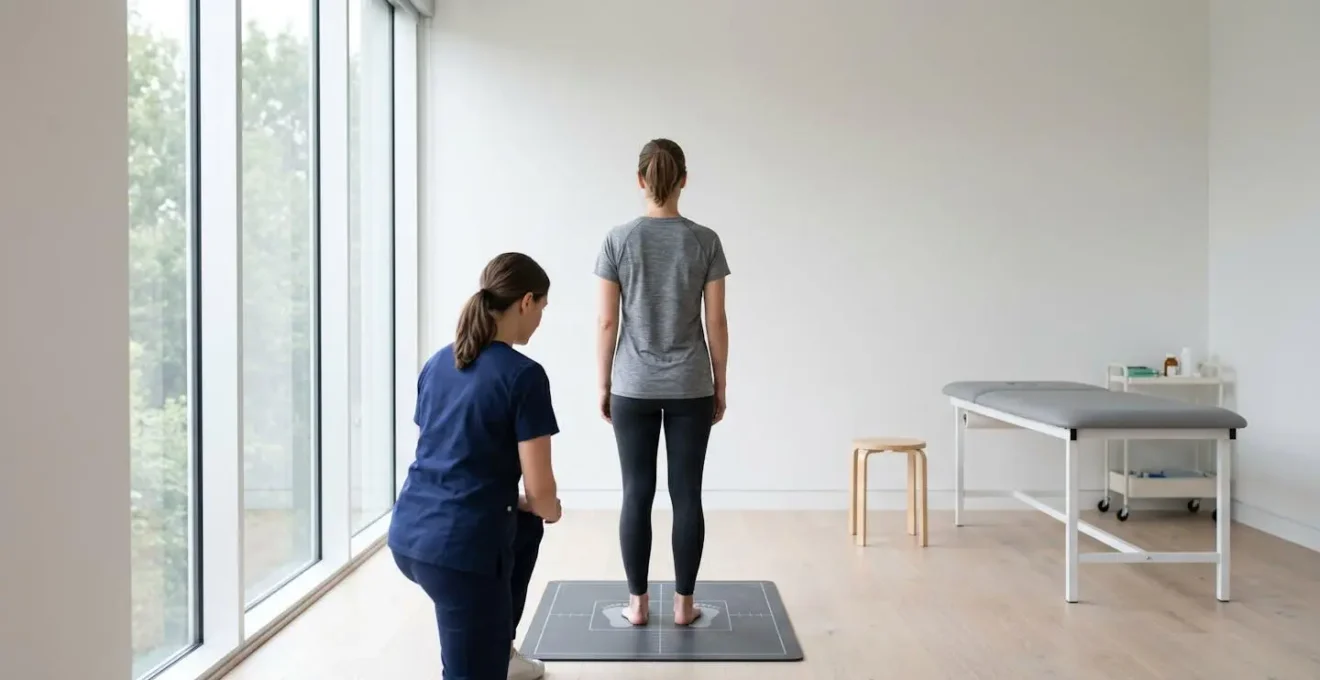 Examen postural professionnel montrant l'analyse de la posture d'un patient