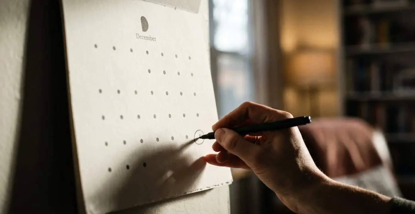 Calendrier mural montrant le mois de decembre avec une date importante mise en evidence