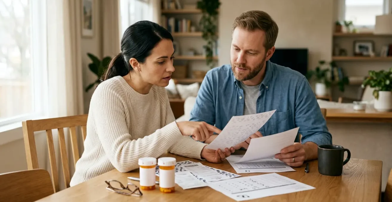 Famille consultant des documents santé pour choisir une mutuelle adaptée
