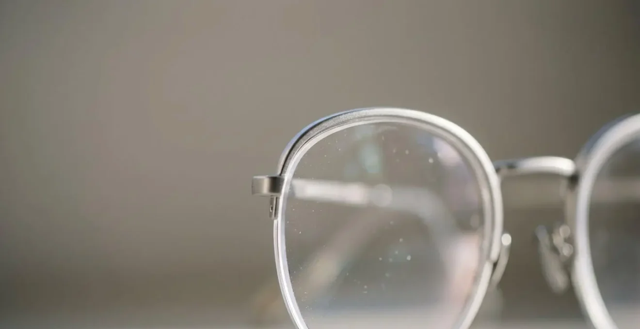 Verres de lunettes en gros plan avec jeu de lumière révélant la complexité optique