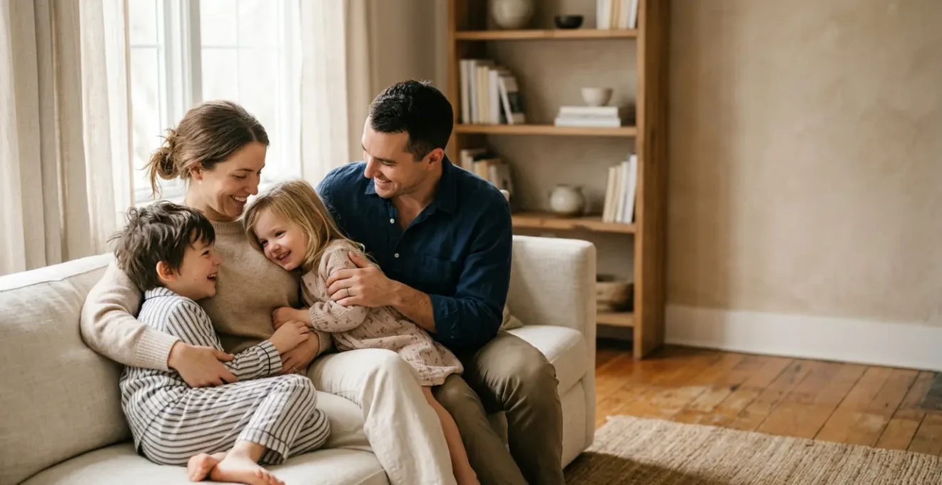 Famille protégée financièrement dans un environnement chaleureux et sécurisant