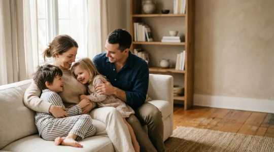Famille protégée financièrement dans un environnement chaleureux et sécurisant