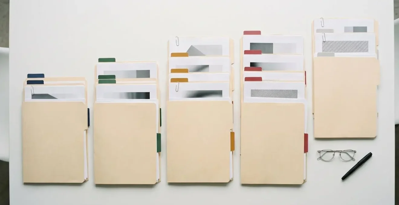 Organisation visuelle d'un dossier de preuves pour réclamation d'assurance avec documents stratifiés