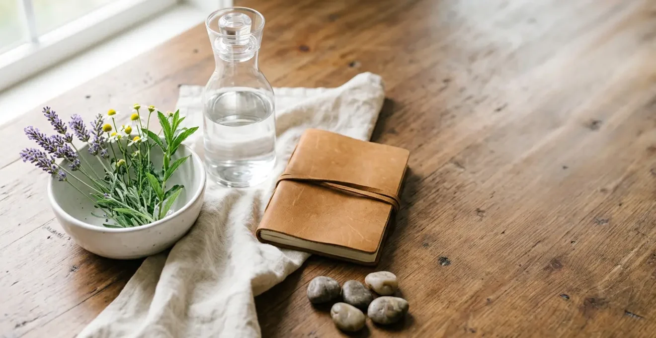 Composition éditoriale minimaliste évoquant la naturopathie et les assurances santé en France