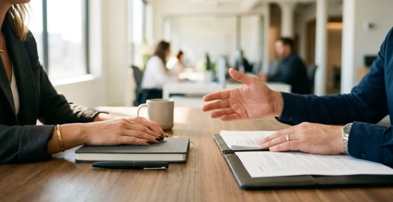 Scène symbolisant la négociation stratégique avec un assureur pour optimiser son contrat de mutuelle