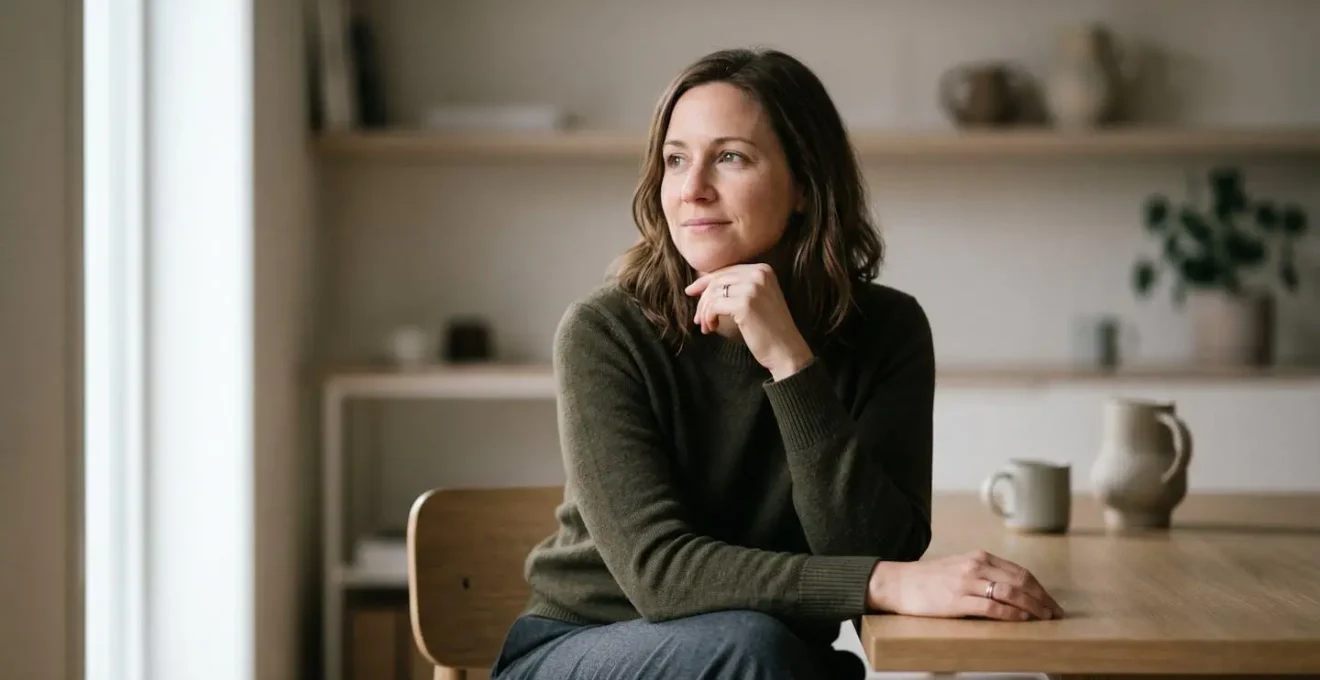 Portrait en plan moyen d'une personne en transition professionnelle, lumière naturelle douce