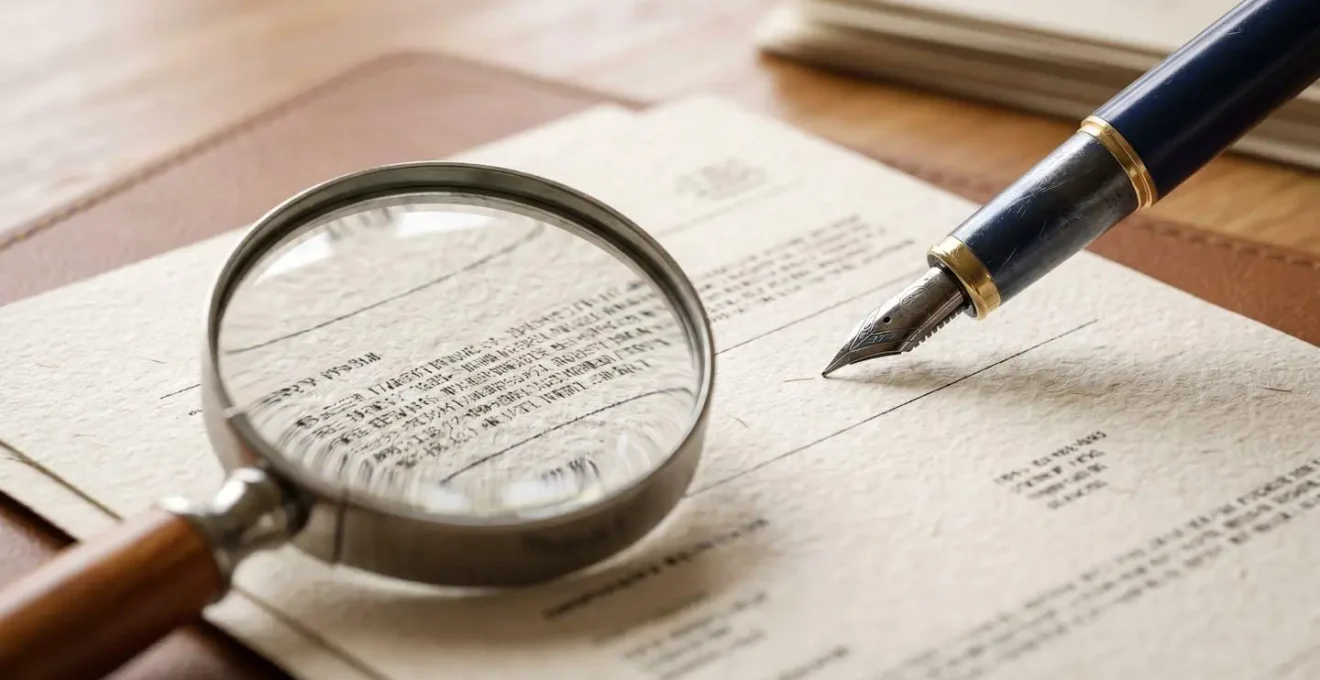 Examen minutieux de documents financiers avec loupe et annotations